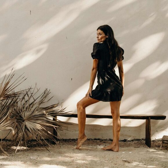 Claude Tulum Emilia Tie Wrap Dress Short Linen One Size - Picture 11 of 12